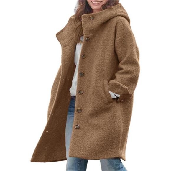 Women's Winter Single Breasted Long Wool Coat Brown - Picture 2 of 3